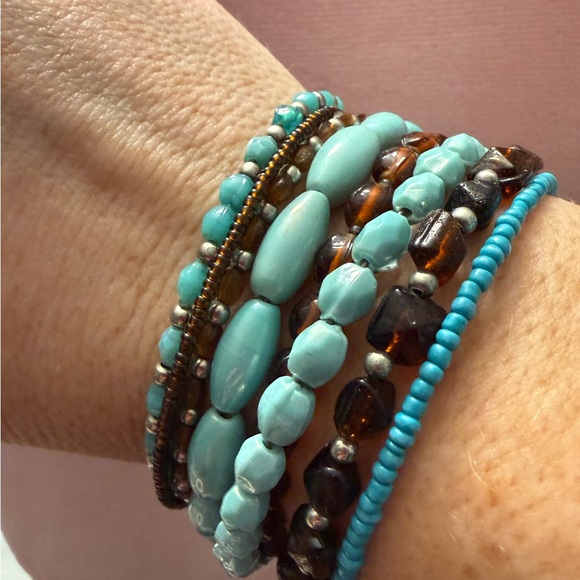 Jewelry - Turquoise and Brown Beaded Bracelet Coil Bracelet